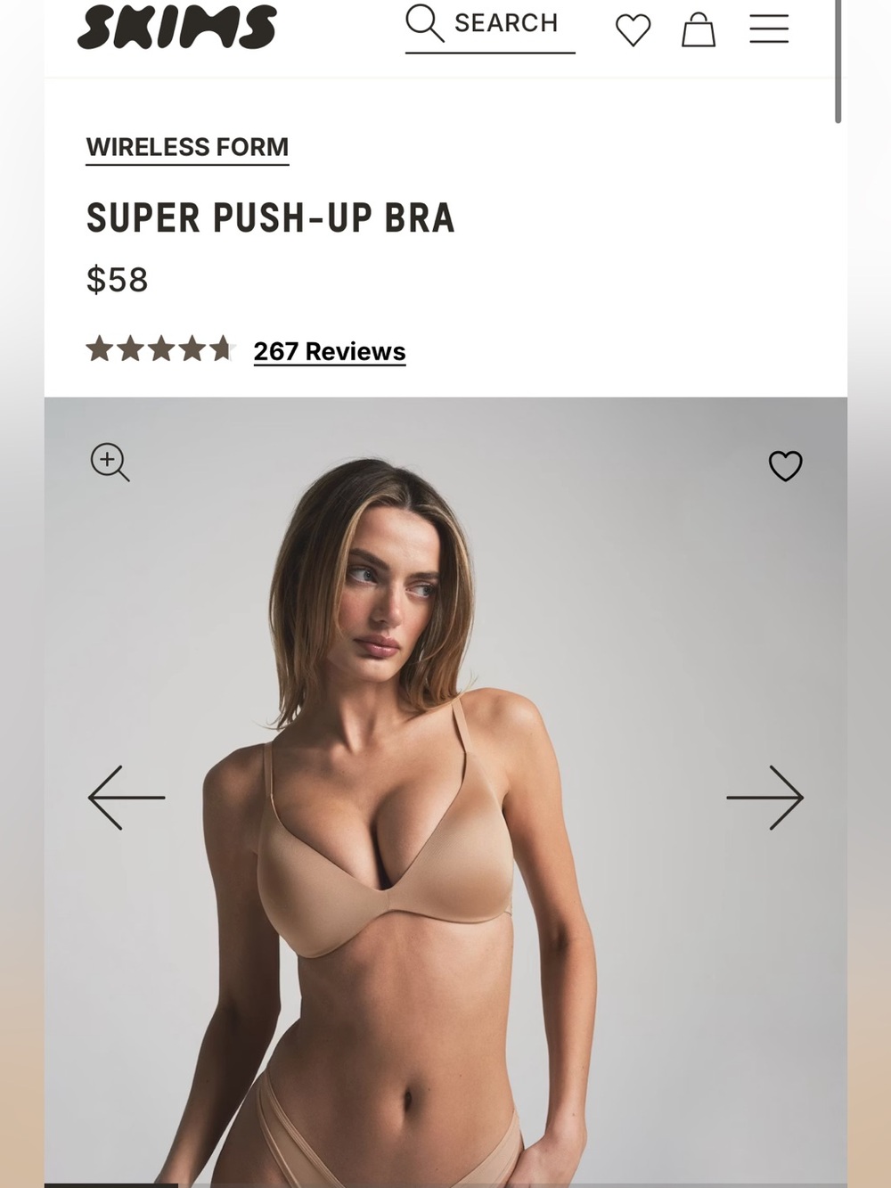 SKIMS Wireless Form Super Push-Up Bra Clay Nude Tan 34DDD New W/ Tags!